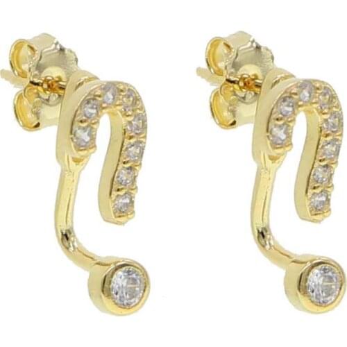 Minimal Symbols stud earring with pave cz Exclamation Question Mark Hip Hop Style geometric earring silver 925 fine earring