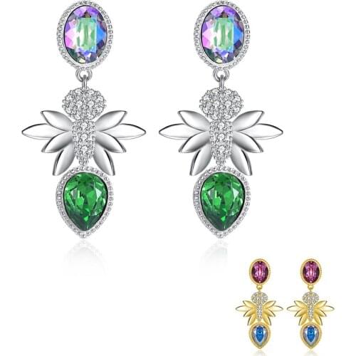 SILVERHOO 925 Sterling Silver Drop Earrings For Girl Austria Crystal Romantic Bee Shape Anniversary Earring Fine Jewelry On Sale