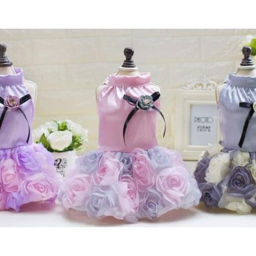 Spring Summer New Fashion Luxury Dog Dresses with Rose Flowers Small Pet Dog Cat Wedding Dress Vestidos Para Perritas Pet Tutu