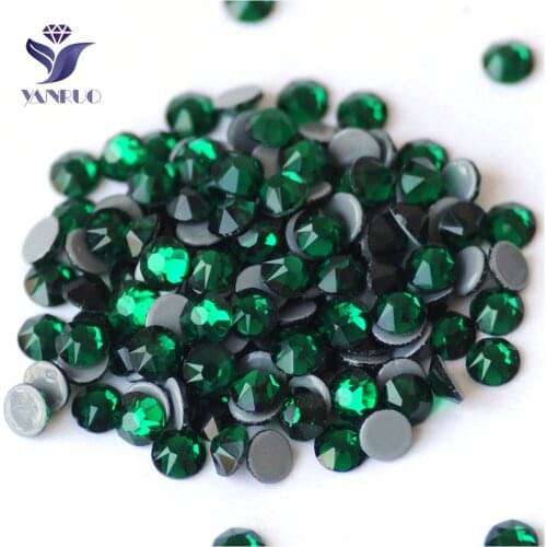 YANRUO 2088HF All Sizes Emerald Flat Back Strass Hotfix Rhinestones Glass DIY Iron On Hot Fix Crystals For Decoration