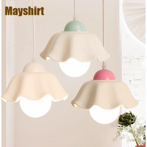 Korean Iron Ceramic Pendant Lamps for Bedroom Bedside Kitchen Living Room Decoration Dining Room Light Modern LED Light Fixtures