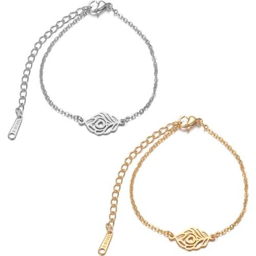 2019 Titanium Stainless Steel Feather Charm Bracelets Gold Steel Tone Adjustable Link Chain Bangle for Women Men Bracelet Gifts