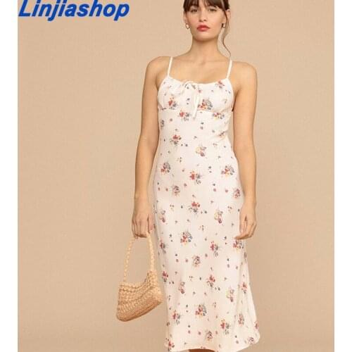 White Floral Women Summer Sundress Backless High Waist Long Dress French Style Bandage Sexy Holiday Dress
