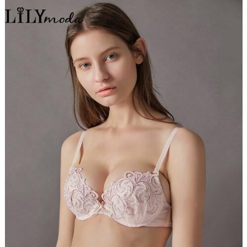 Lilymoda Sexy Bra Push Up For Women Cozy Cotton Push Up 3/4 Cup Underwire Embroidery Flowers Brassiere Red Lingerie Underwear