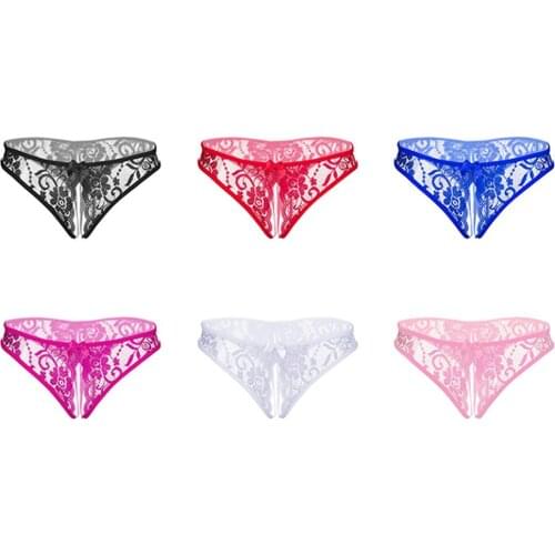 Womens 6 Colors Pack Sexy Crotchless Lingerie Sleepwear Lace Tanga Panties Mesh Undies Underwear Gift For Girlfriend