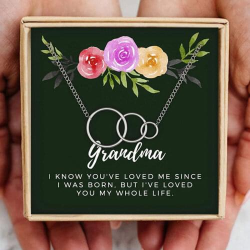 Infinity Wish Card Women Necklace Three Circles Chain Necklaces for Women Grandma Birthday Christmas Family Jewelry