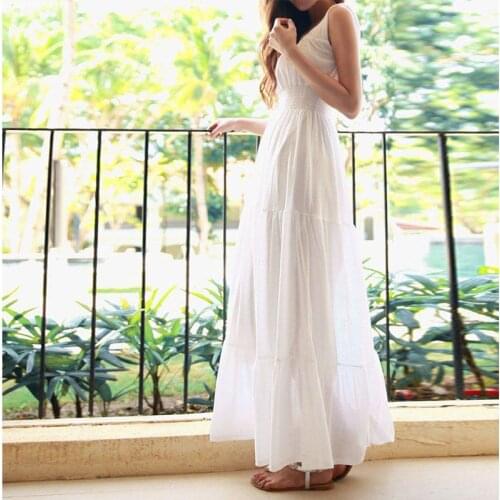 Women Slim Fit Waist Chiffon Dress 2019 Womens Sleeveless Long Dress Elegant White Dress