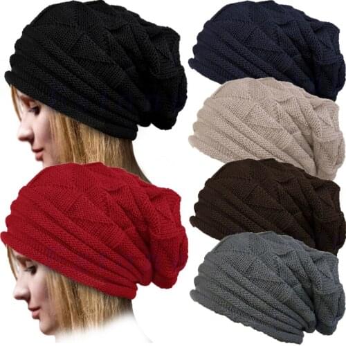 Unisex Men Women Winter Wool Warm Knit Baggy Beanie Oversize Winter Hat Ski Slouchy Beanies CapS Skullies Cap
