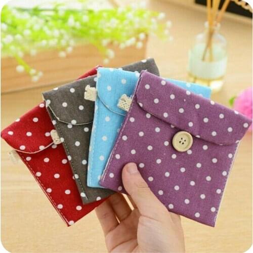 1PCS Cotton Polka Dot And Linen Cloth Art Sanitary Napkin Storage Bag Aunt Towel Bag Large Capacity Sanitary Napkin Storage Bag