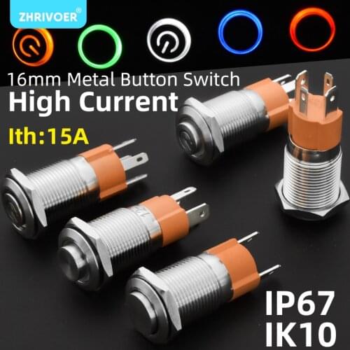 10A 16mm Metal button switch Momentary self reset/locking Latching Waterproof LED Warning Indicator Light Signal Lamp Pilot 1NO