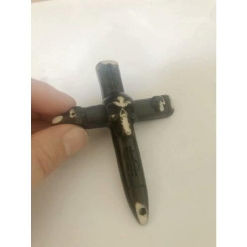 12 pcs Men Womens Biker Design Pendant Necklace Imitation Yak Bone Carved Ancient Symbol cross skull Gift