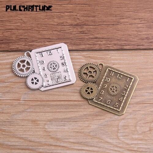 2PCS 39*50mm Two Color Vintage Metal Zinc Alloy Big Steampunk Clock Charms Fit Jewelry Pendant Charms Makings