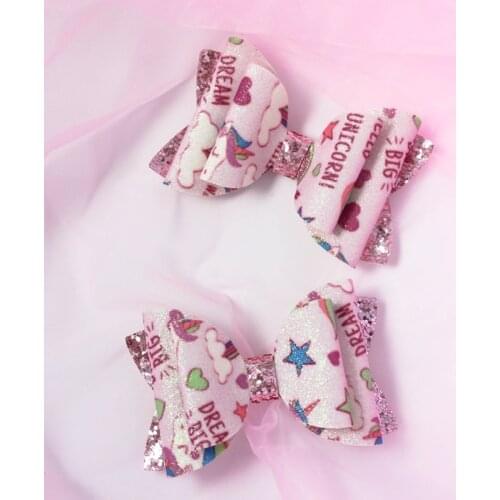 2Pcs Handmade Child Cute Pink Unicorn Pattern Shiny Hairpins Headwear Glitter Hair Clips Hair Accessories For Girls Kids