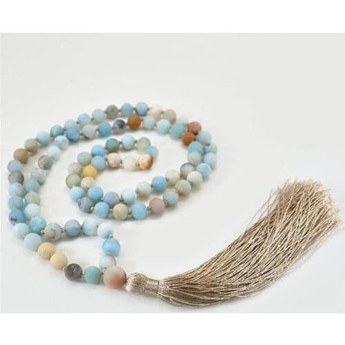 8mm Matte Color Amazonite Gemstone 108 Beads Mala Necklace Retro Buddhism Meditation Spiritua Wristband