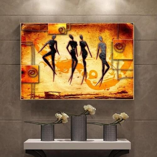 Abstract Vintage African Women Dancing Posters Canvas Prints Ethnic Wall Art Pictures Cuadros for Living Room Decoration