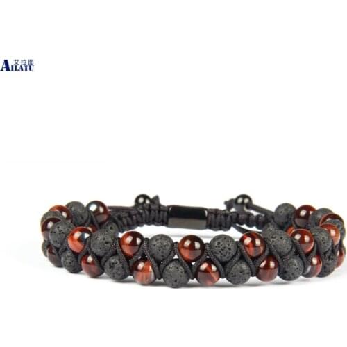 Ailatu Friendship Bracelet Double Beaded 6mm Natural Red Tiger Eye Stone Handmade Bracelet
