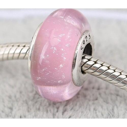 Authentic 925 Sterling Silver Bead Pink Blister Glass Beads For Original Pandora Charm Bracelets & Bangles Jewelry