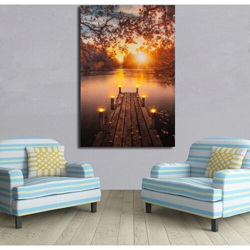 Frameless Lighting Effect HD Autumn Dock Scene Wall Decals Home Decoration Painting Canvas Picture Gift For Friends 40x60cm