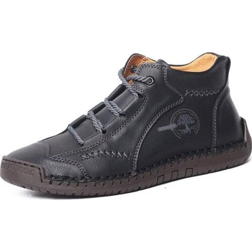 Round Toe Black Mens Casual Winter Boots Lace Up High Top Mens Winter Flat Boots Round Toe Lace Up Mens Ankle Boots