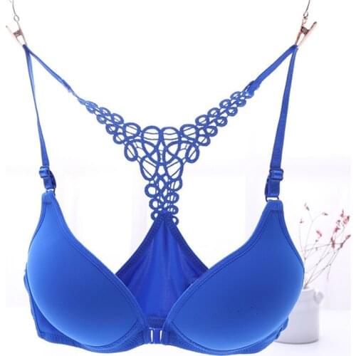 Sexy lace lingerie front buckle beauty back girl no steel ring bra smooth pure color seamless girl student underwear