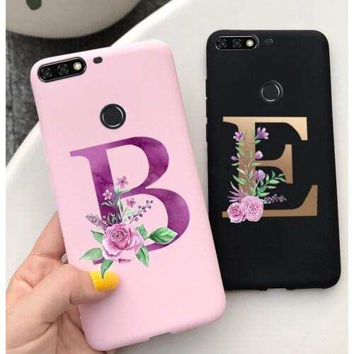 Case For Huawei Honor 7C Case Cute Floral Gold Initial Alphabet Letter Soft Silicon Phone Cover For Honor7C AUM-L29 AUM-L41 Bags