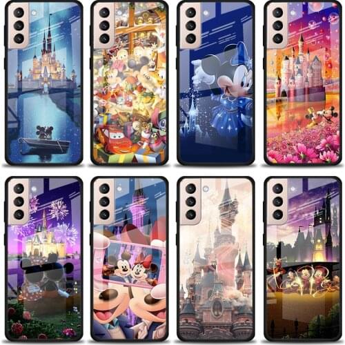Disney Mickey Castle Tempered Glass Cover For Samsung Galaxy S21 Plus Ultra M21 M31 M51 A52 A72 Phone Case Coque