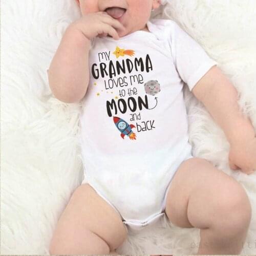 0-24Months Infant Unisex Kids Summer Rompers Grandma Loves Me To The Moon And Back Letters Print Climbing Baby Bodysuits