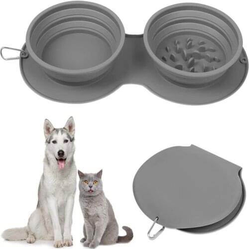 Double Collapsible Cat Bowl Dog Bowl With Pet Feeding Cat Water Bowl For Cats Food Pet Bowls For Dogs Feeder Supplies
