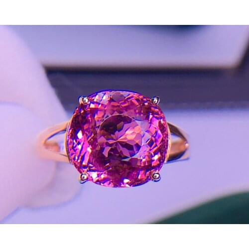 E519 Fine Jewelry Real 18K Rose Gold AU750 100% Natural Red Tourmaline Gemstone 5.8ct Female Rings for Women Fine Ring