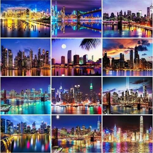 Evershine Full Square Diamond Embroidery Night 5D Diamond Painting City Scenery Cross Stitch Rhinestone Mosaic Home Decoration