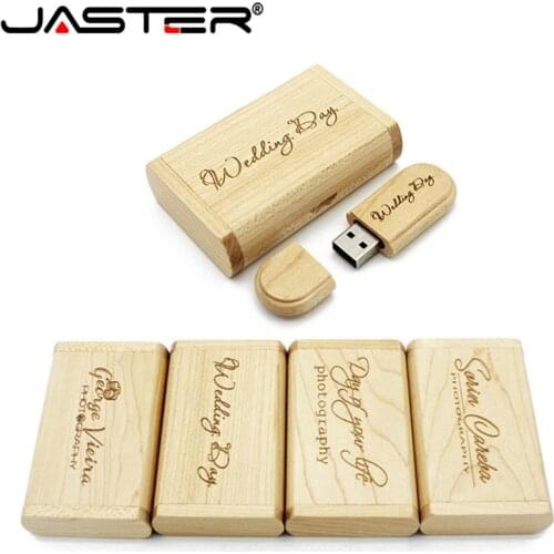 JASTER Free customer LOGO laser engraving wooden+Box pendrive 8GB 16GB 32GB 64GB USB Flash Drive photography gift USB stick