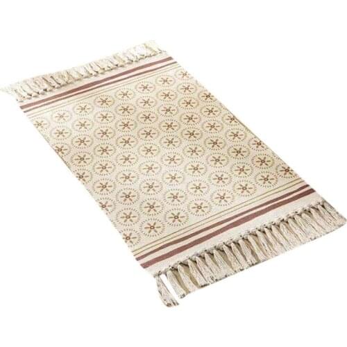 Cotton Thread Woven Thickened Non Slip Fringed Floor Mat National Wind Printing Kitchen Living Room Bedside Carpet A