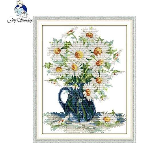 Joy Sunday flower style Daisy vase cross stitch simple patterns kits stamped fabric 14ct and 11ct beginners diy craft gifts