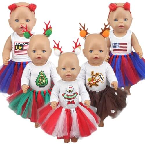 Lovely Christmas rainbow skirt hand woven Skirt Set Wear For 43cm Baby Doll 17 Inch Born Babies Dolls Clothes And Accessories