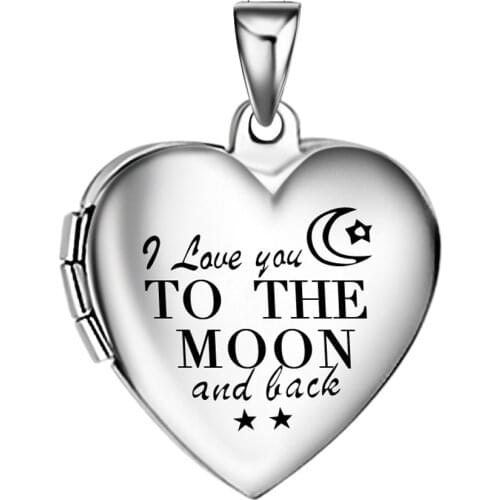 I love you to the moon and back girls photo locket pendant,stainless steel heart pictures locket necklace Includes 18 chain