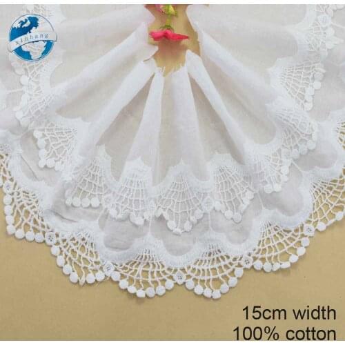 15cm white 2 layer lace cotton embroidery lace french lace ribbon fabric guipure diy trims warp knitting sewing Accessories3699