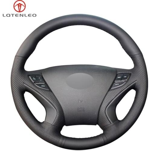LQTENLEO Black PU Artificial Leather Hand Sew Car Steering Wheel Cover For Hyundai Sonata 8 2011 2012 2013 2014