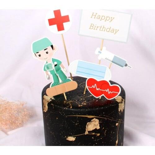 Nurse Doctor Happy Birthday Cake Topper Set Cartoon Cupcake Topper for Medical Staff Birthday Party Cake Decorations Baby Shower