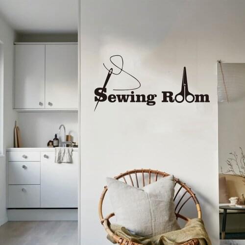 Fashion Sewing Room Wall Sticker Window Decal For Officeroom Sign Scissors Sewing Dressmaker Seamstress Vinyl Decor ph876