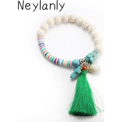 Fashion Bohemian Bangles & Bracelet for Women Vintage Turquoises Cross Long Tassel Bracelets Pulseras Mujer Beach Party Jewelry