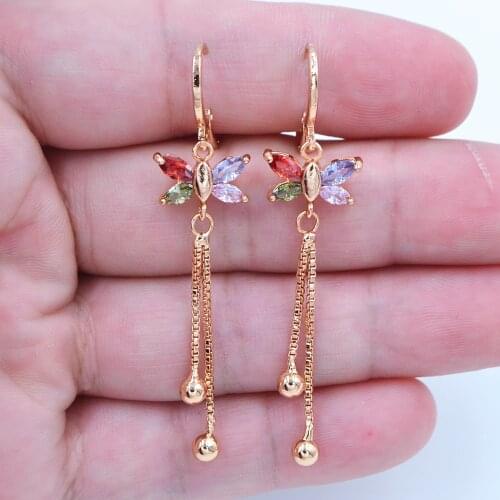 Fashion Jewelry Multicolor Cubic Zirconia Colorful CZ Butterfly Tassel Dangle Earrings for Women