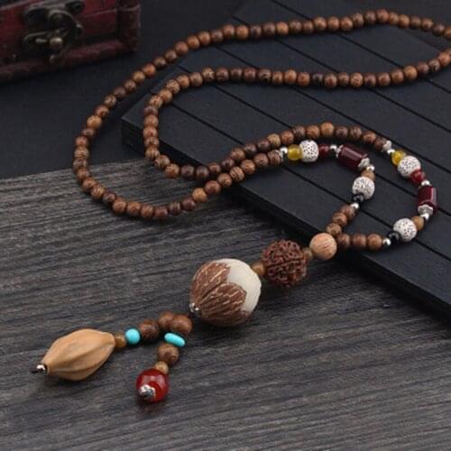 2020 New Women Men Necklace Handmade Vintage Resin Wood Statement Necklaces & Pendants Long Rope Wooden Necklace Jewelry Gifts
