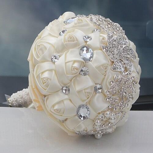 New arrived cream artificial wedding bouquets crystal bridal wedding bouquets for wedding decoration