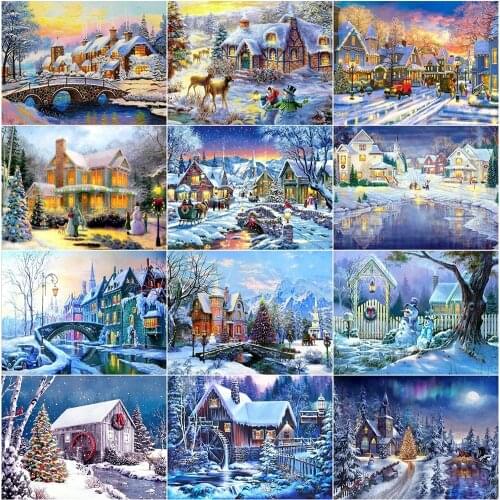 PDMDOG 5D DIY Diamond Embroidery Landscape Full Drill Square Diamond Painting Christmas Mosaic House Cross Stitch Home Decor