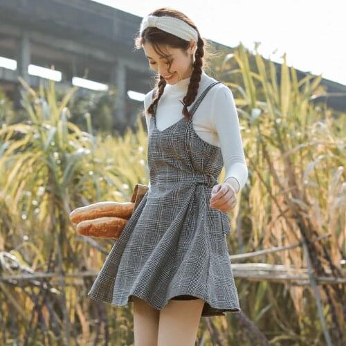 Womens Loose Dresses Japanese Harajuku Ulzzang Punk Casual Plaid Strap Dress Female Korean Kawaii Cute Clothing For Women