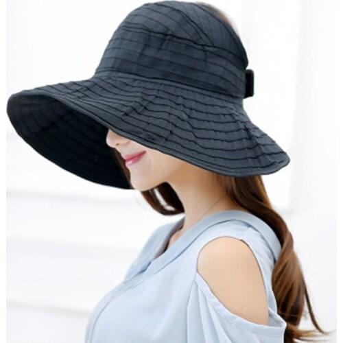 Beach Visor Sun Hat Ponytail Wrapped Foldable Girl Hat Female Eaves Width Sun Protection Upf50+ Fashion Leisure Hat Women Summer