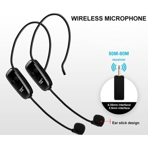 Portable Wireless UHF Mic System kit Head-mounted Microphone with Receiver and Transmitter Dual Channels LCD Display 2020 New