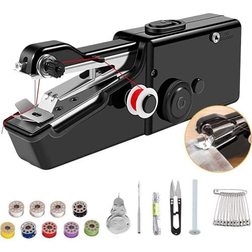 Portable Mini Hand Sewing Machine Quick Hand Sewing Needlework Cordless Clothes Fabrics Household Electric Sewing Machine
