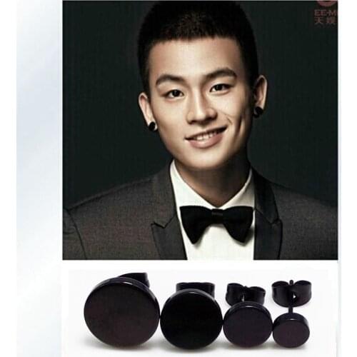 Hot Sale Fashion Men Punk Black Barbell Ear 6/8/10/12mm Studs Stainless Steel Round Small Black Stud Earrings Brincos Jewelry