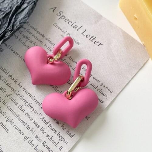ZiccoWong Fashion Rose Red Big Heart Dangle Earring For Women Sweet Summer Chain Acrylic Peach Heart Drop Earring Party Gift